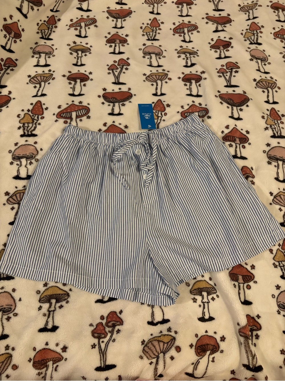 NWT Cupshe Size Large Blue & White Striped Drawstring Boxer Shorts